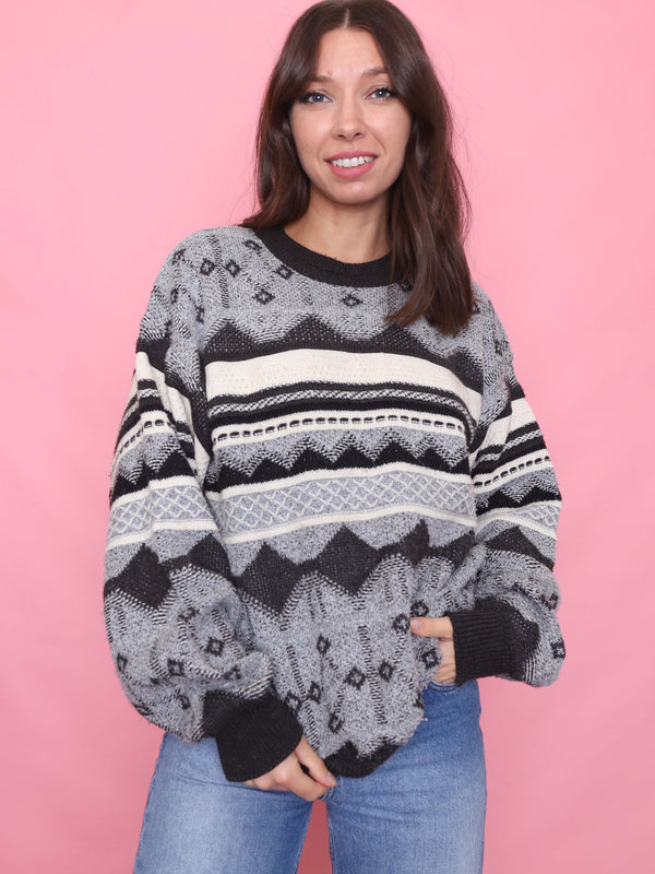 Vintage Monochrome Pattern Knit Jumper