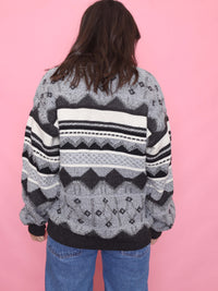 Vintage Monochrome Pattern Knit Jumper