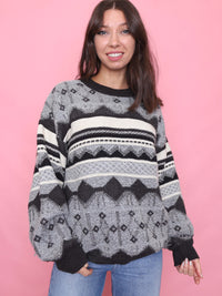 Vintage Monochrome Pattern Knit Jumper
