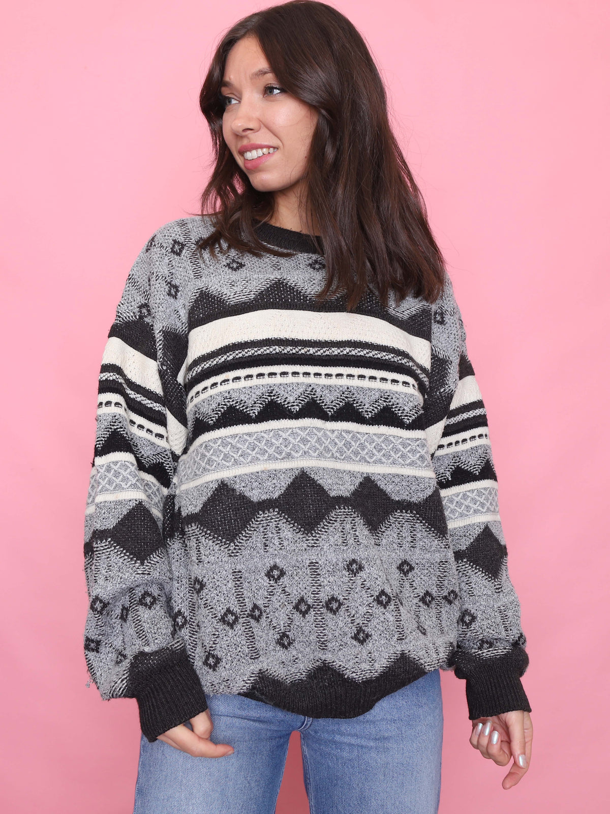 Vintage Monochrome Pattern Knit Jumper