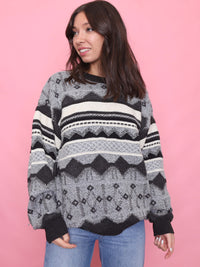 Vintage Monochrome Pattern Knit Jumper
