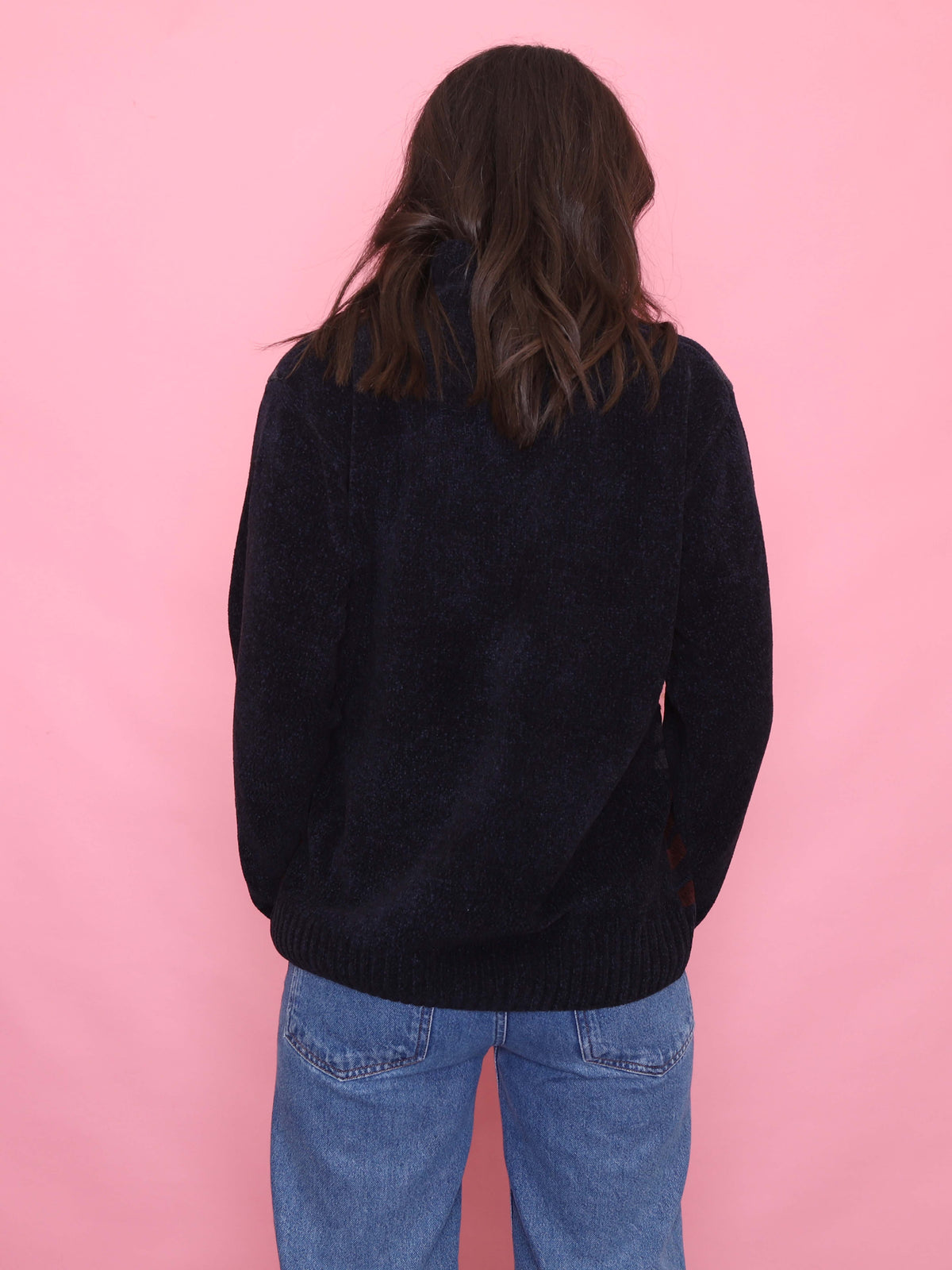 Vintage Navy & Burgundy Half-Zip 1/4 Zip Chenille Knit Jumper