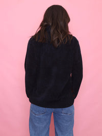 Vintage Navy & Burgundy Half-Zip 1/4 Zip Chenille Knit Jumper