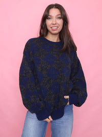 Vintage Pattern Knit Jumper Navy & Black