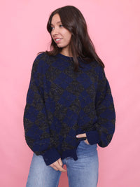 Vintage Pattern Knit Jumper Navy & Black