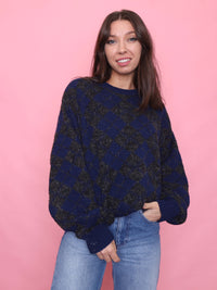 Vintage Pattern Knit Jumper Navy & Black