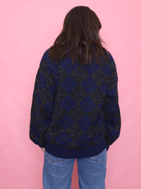 Vintage Pattern Knit Jumper Navy & Black