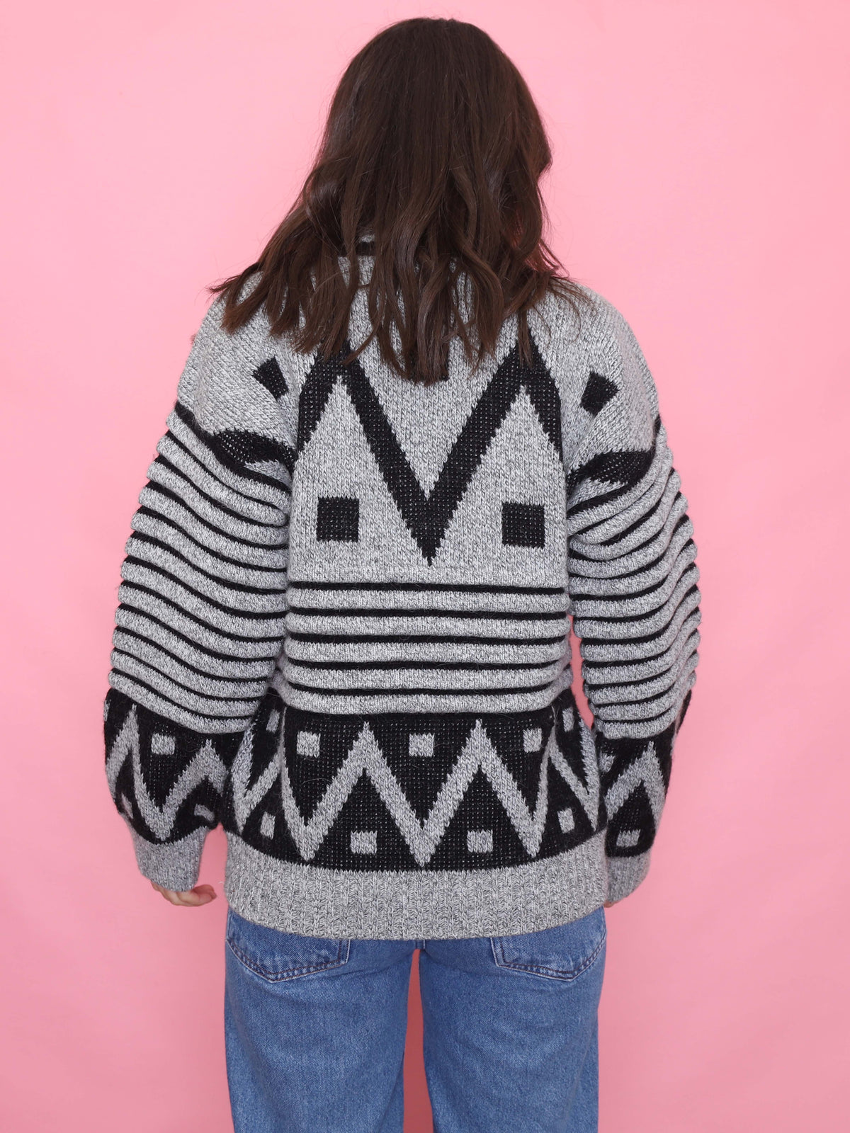 Vintage Geometric Knit Jumper Grey & Black
