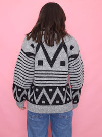 Vintage Geometric Knit Jumper Grey & Black