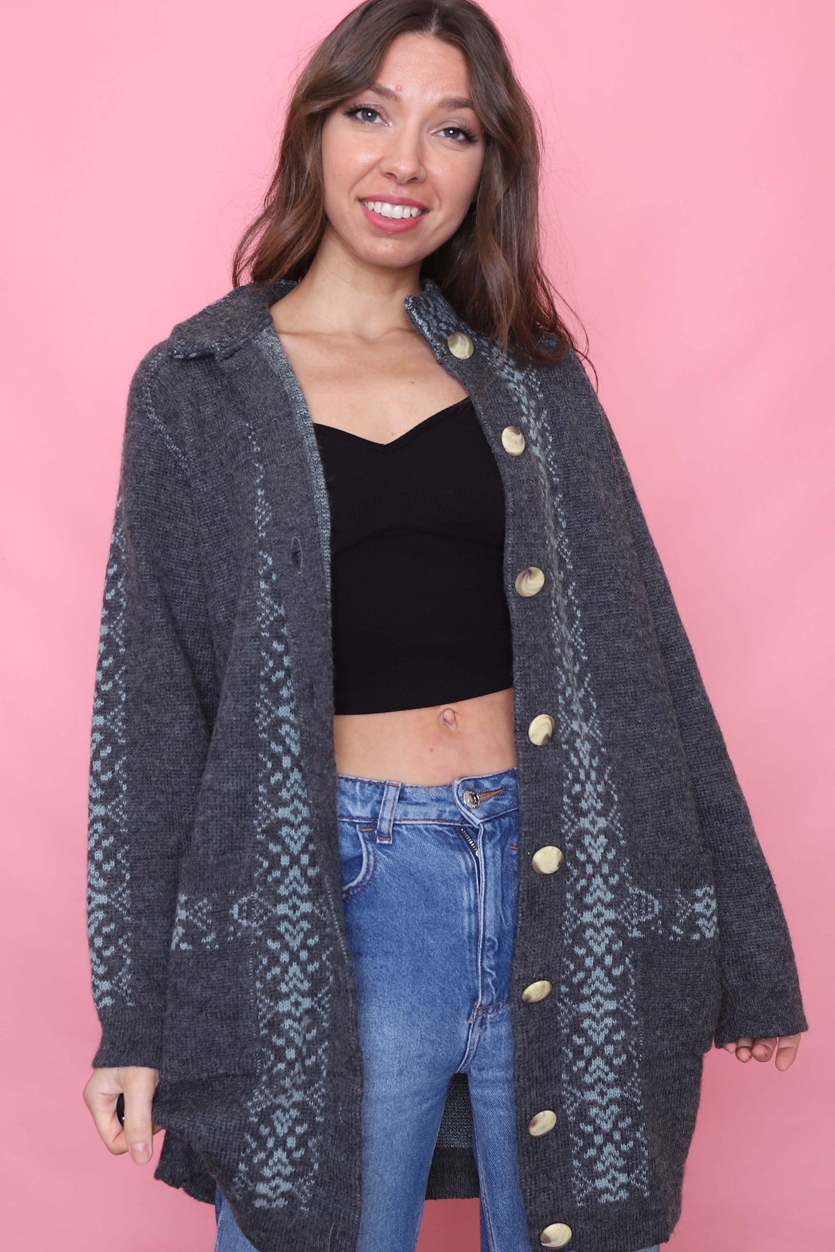 Vintage Patterned Knitted Cardigan