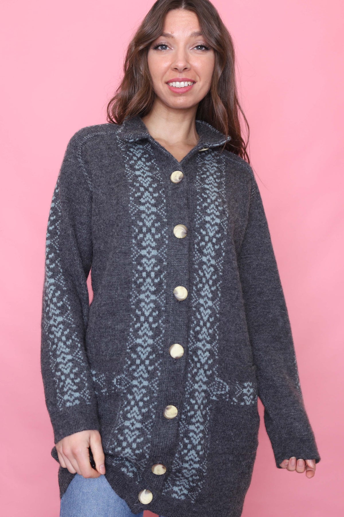 Vintage Patterned Knitted Cardigan