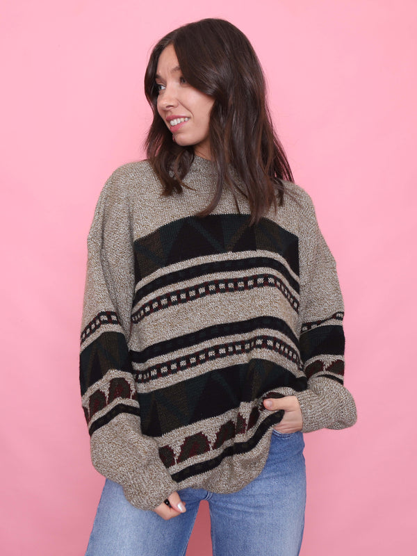 Vintage Geometric Pattern Knit Jumper