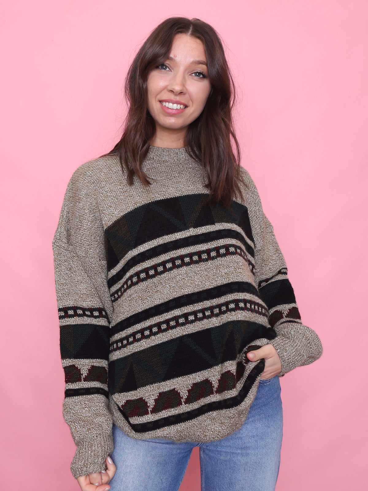 Vintage Geometric Pattern Knit Jumper