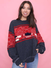 Vintage Festive Knit Jumper Red & Navy