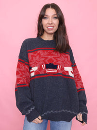 Vintage Festive Knit Jumper Red & Navy