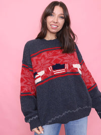 Vintage Festive Knit Jumper Red & Navy
