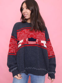Vintage Festive Knit Jumper Red & Navy