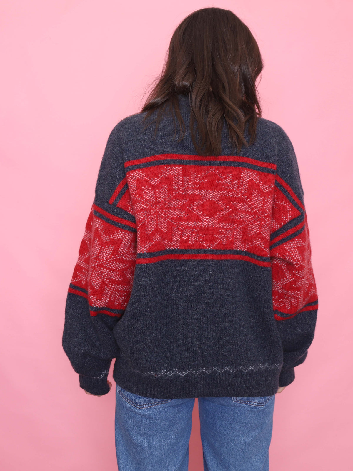 Vintage Festive Knit Jumper Red & Navy