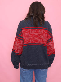 Vintage Festive Knit Jumper Red & Navy