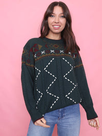Vintage Pattern Knit Jumper Forest Green