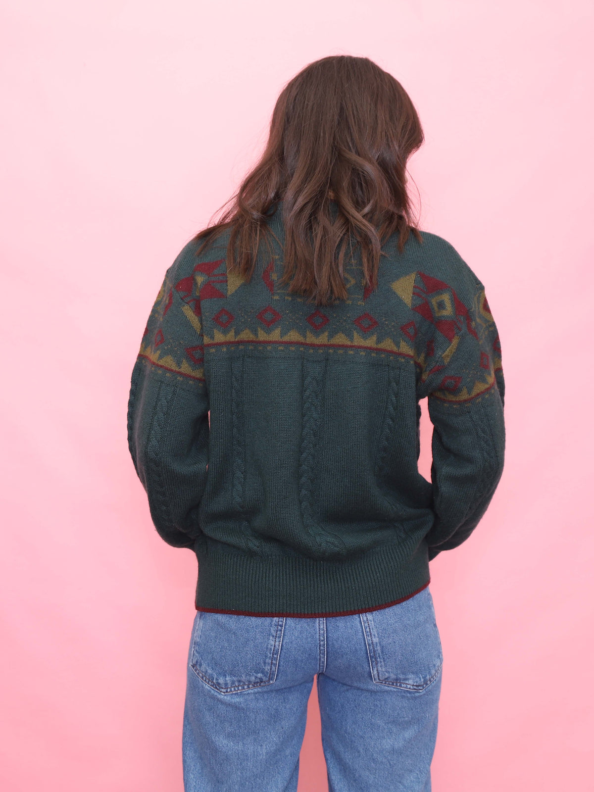 Vintage Pattern Knit Jumper Forest Green