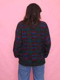 Vintage Block Check Knit Jumper Burgundy, Green & Blue