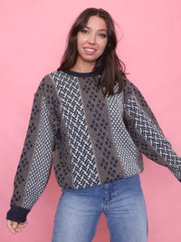 Vintage Pattern Knit Jumper Navy, Brown & Cream
