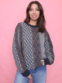 Vintage Pattern Knit Jumper Navy, Brown & Cream