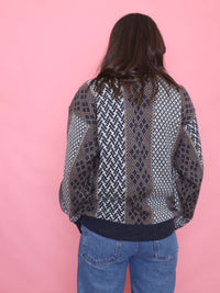 Vintage Pattern Knit Jumper Navy, Brown & Cream