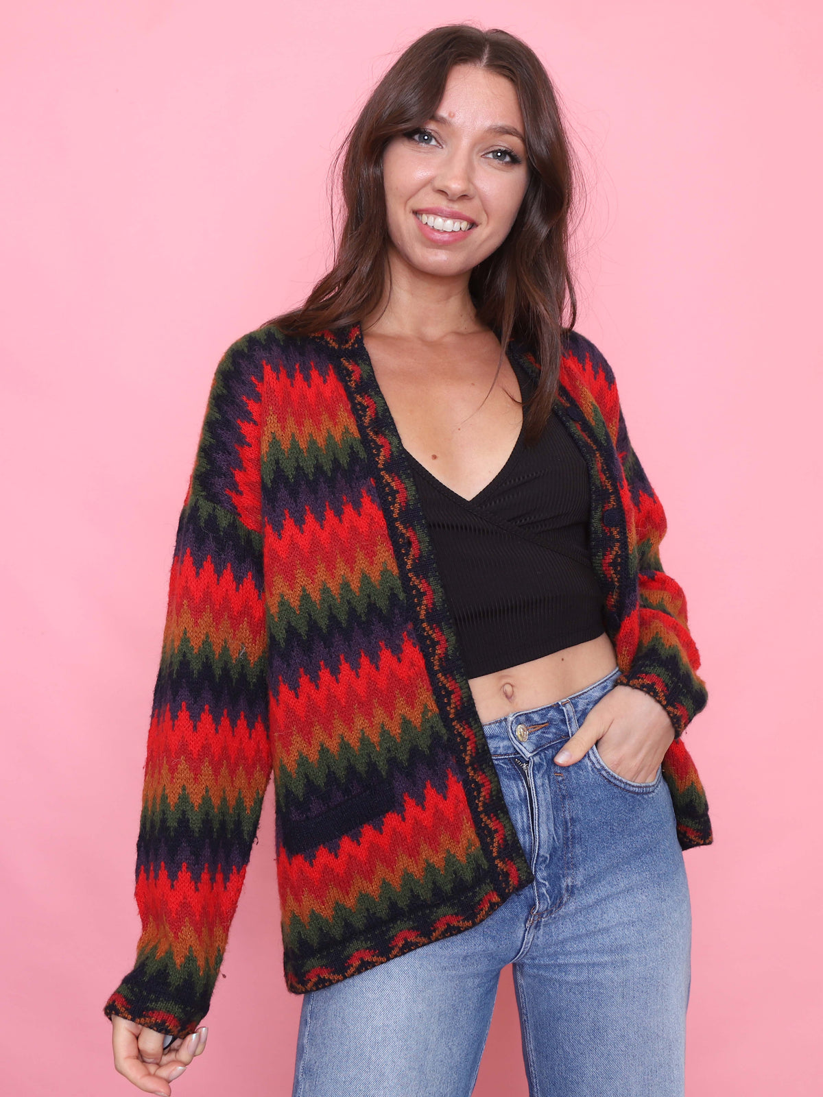 Vintage Multi Colour Pattern Knit Cardigan