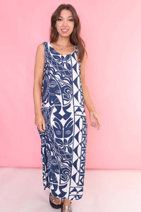 Vintage 90s Patterned Dress Blue White