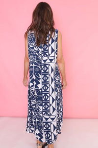 Vintage 90s Patterned Dress Blue White