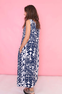 Vintage 90s Patterned Dress Blue White
