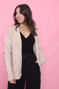 Vintage Soft Beige Cable Knit Cardigan