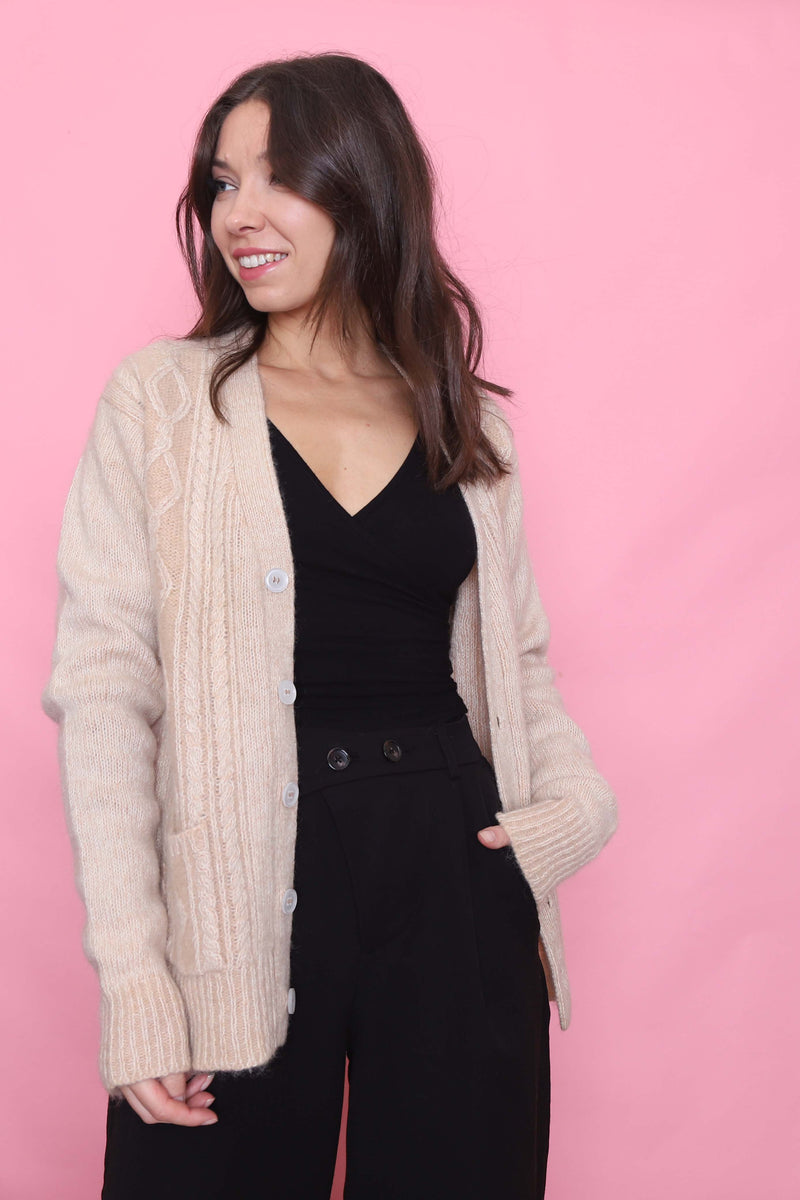 Vintage Soft Beige Cable Knit Cardigan