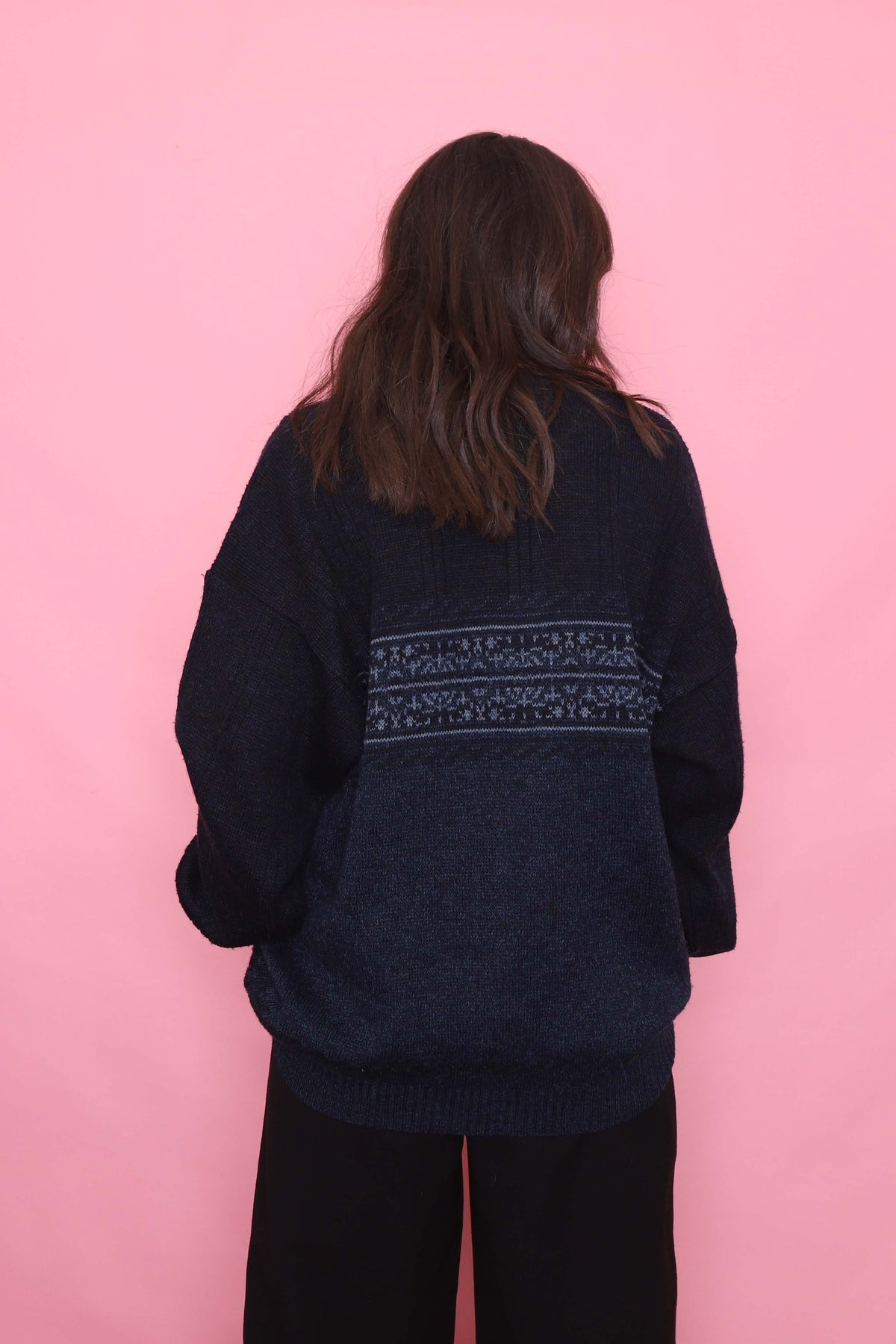 Vintage Navy Zip-Up Knit Cardigan