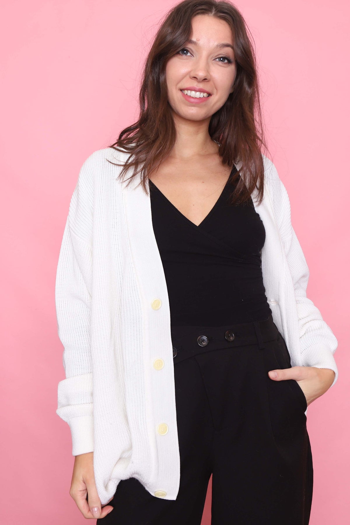 Vintage Off-White Button-Up Cardigan