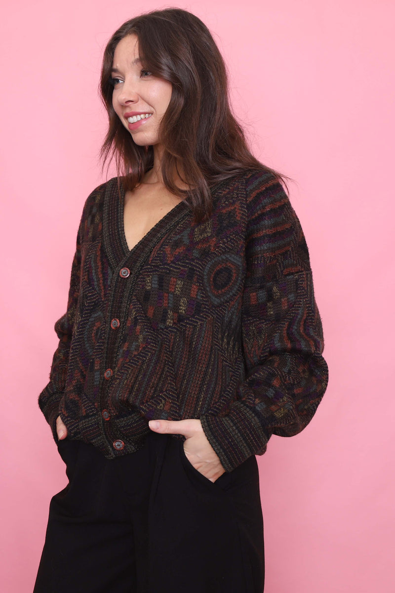 Vintage Abstract Knit Cardigan