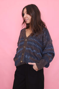 Vintage Brown & Blue Pattern Knit Cardigan