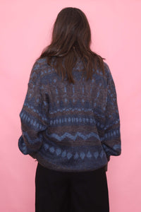 Vintage Brown & Blue Pattern Knit Cardigan