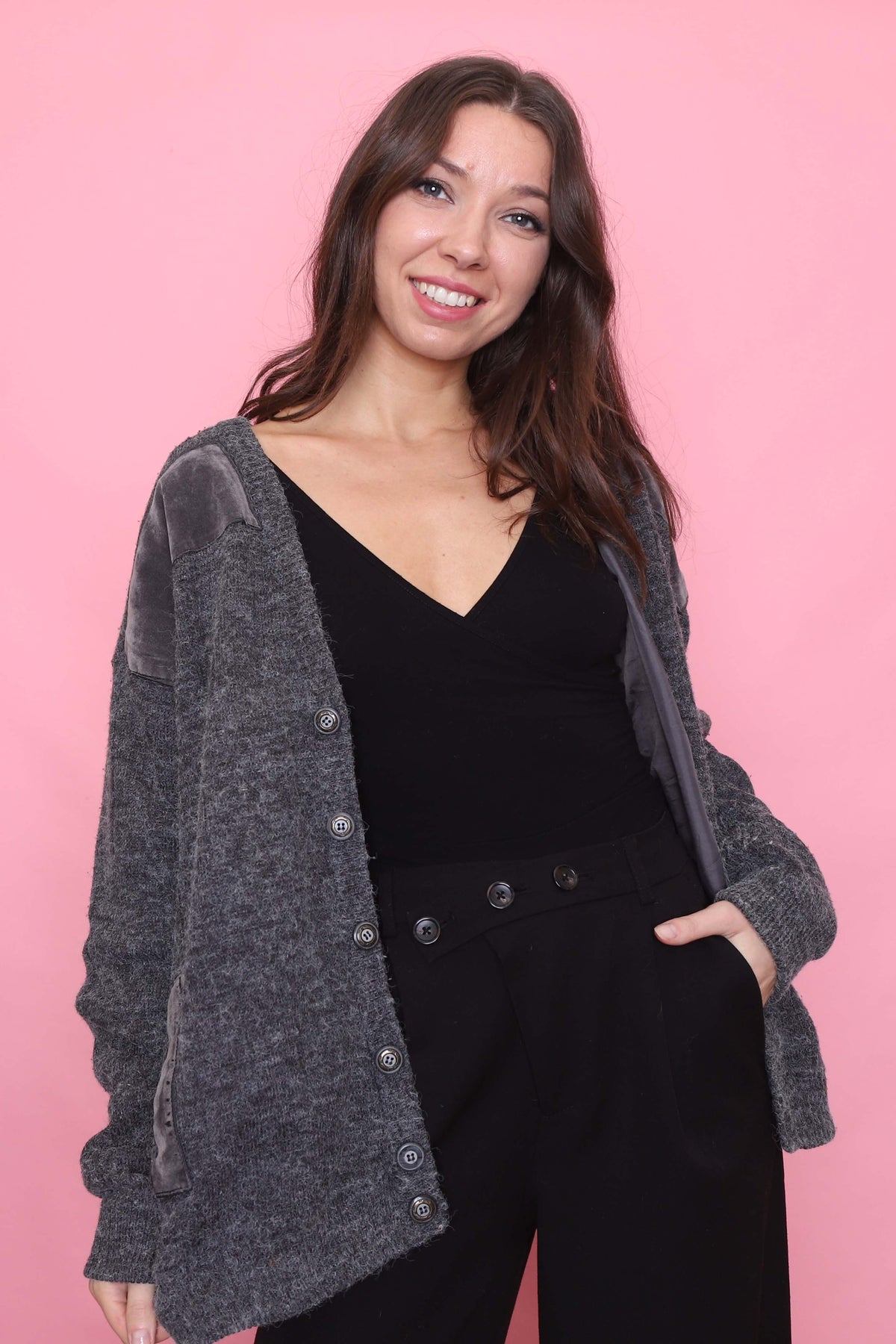 Vintage Charcoal Grey Cardigan Jacket