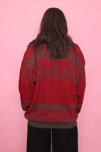 Vintage Red & Olive Pattern Knit Jumper