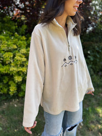Vintage Embroidered 1/4 Zip Fleece Pullover cream