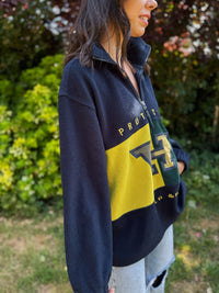 Vintage Embroidered Colour Block 1/4 Zip Fleece Jacket – Retro Style