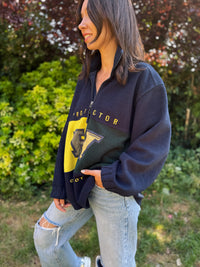 Vintage Embroidered Colour Block 1/4 Zip Fleece Jacket – Retro Style