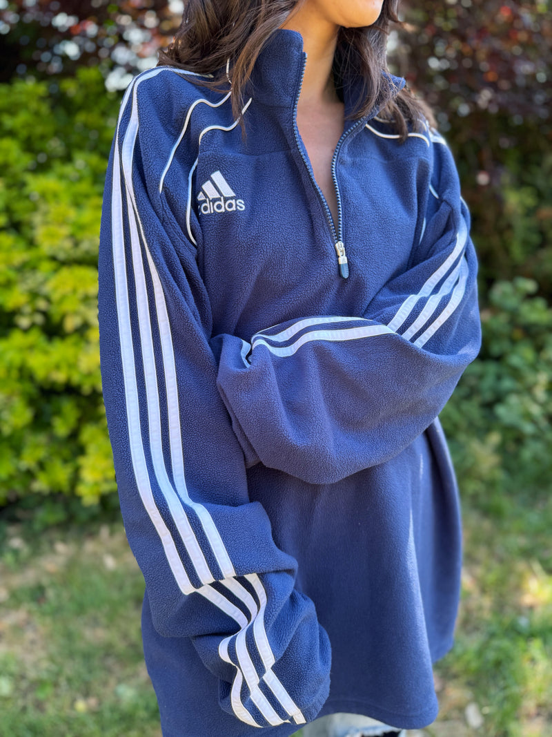 Adidas Climawarm Vintage Embroidered 1/4 Zip Fleece Pullover blue 