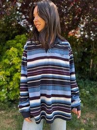 Cotton Traders Vintage Striped 1/4 Button Fleece Pullover