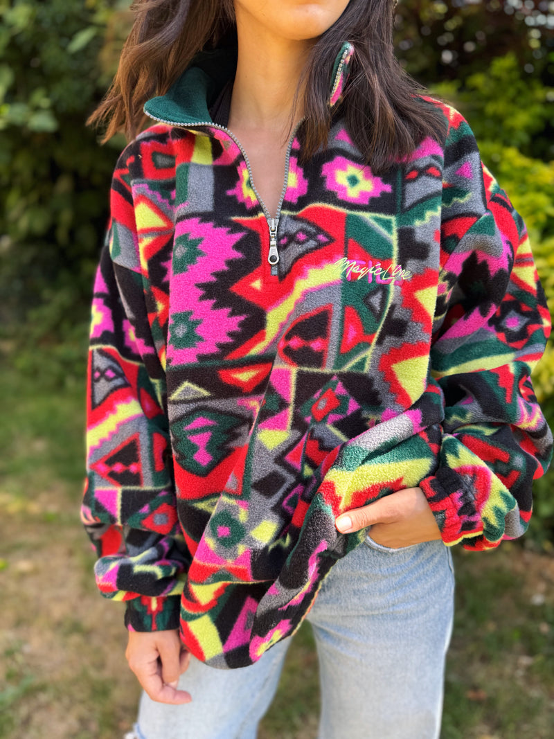 Fila Magic Line vintage 1/4 zip fleece pullover in bold Aztec pattern and bright colours