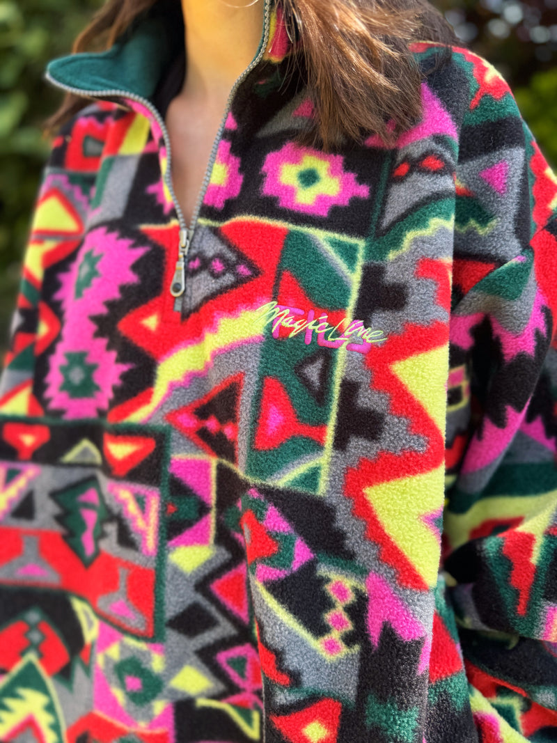 Fila Magic Line vintage 1/4 zip fleece pullover in bold Aztec pattern and bright colours