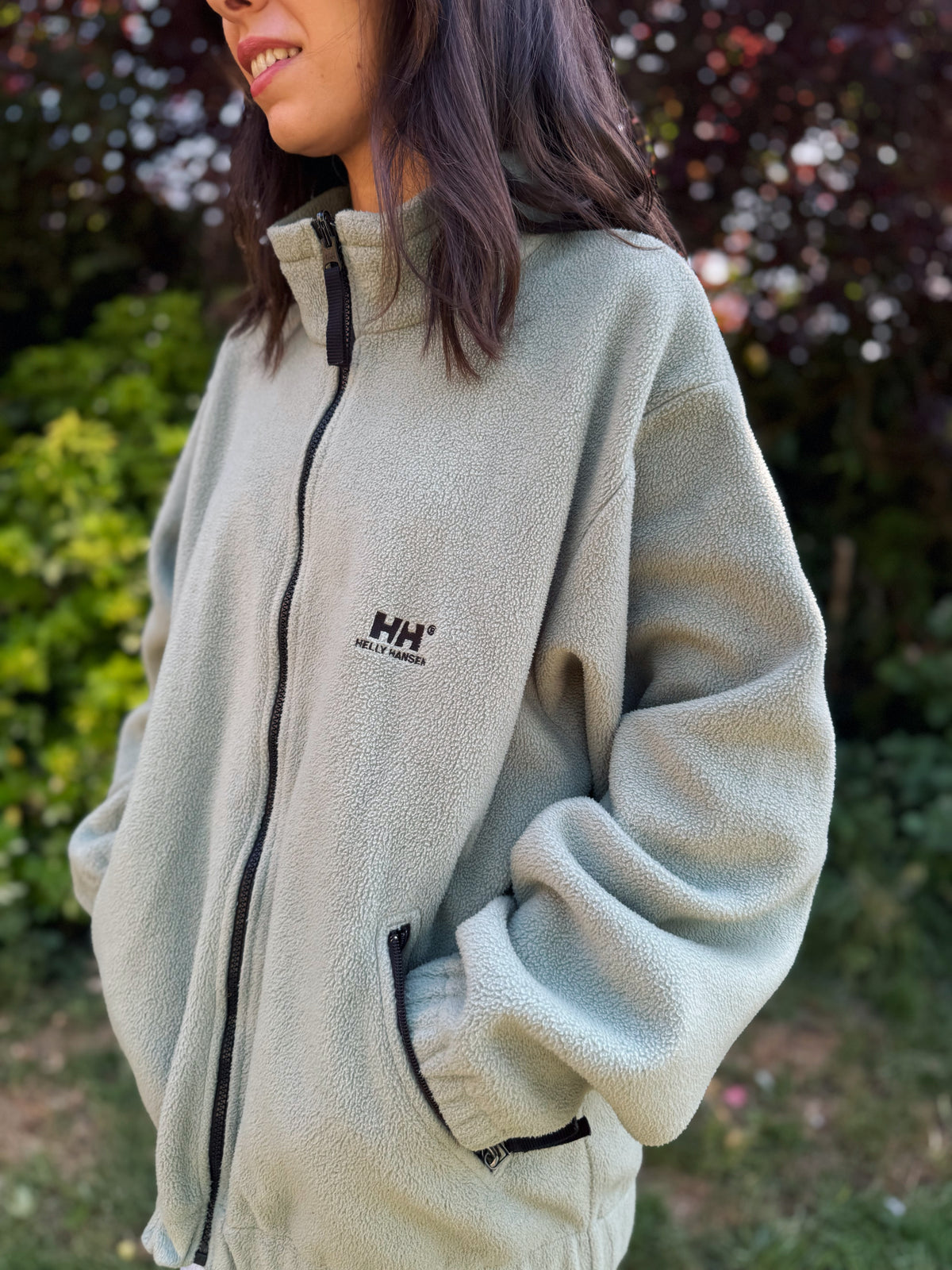 Helly Hansen Vintage Zip-Up Fleece Jacket in Light Sage Green with Logo